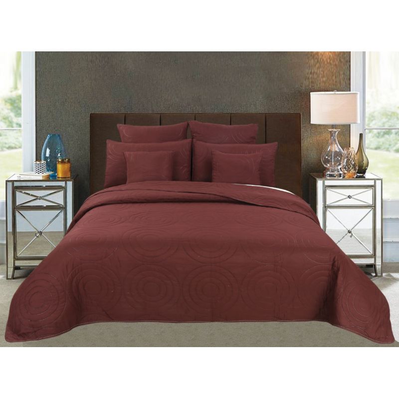 Couvre lit boutis 7 pièces uni "Piquage Circle" Choco