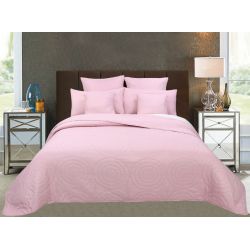 Couvre lit boutis 7 pièces uni "Piquage Circle" Rose poudré
