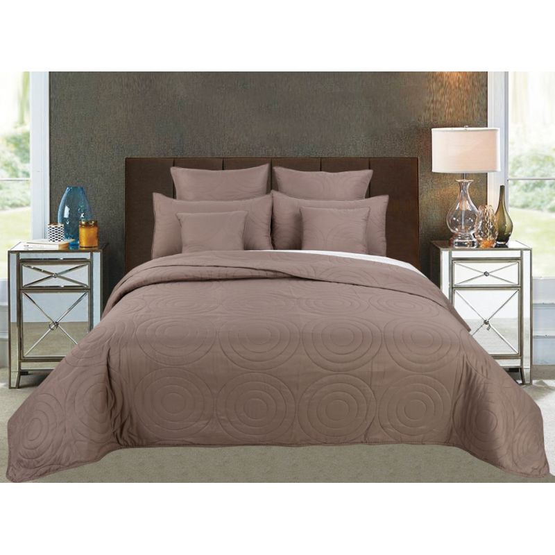 Couvre lit boutis 7 pièces uni "Piquage Circle" Taupe