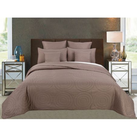 Couvre lit boutis 7 pièces uni "Piquage Circle" Taupe