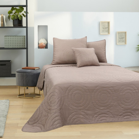 Couvre lit boutis 4 pièces uni "Piquage Circle" Taupe
