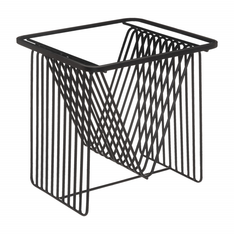 Table d'appoint porte revues "Megan" Noire Métal & Verre trempé Atmosphera