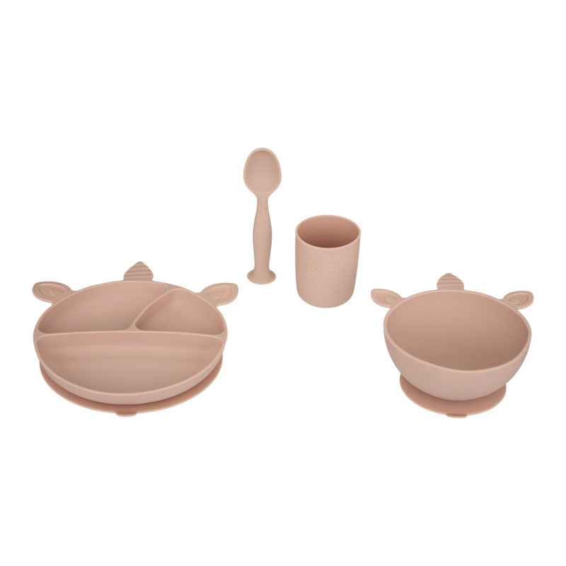 Ensemble 4 pièces repas silicone "Licorne" pour bébé Atmosphera