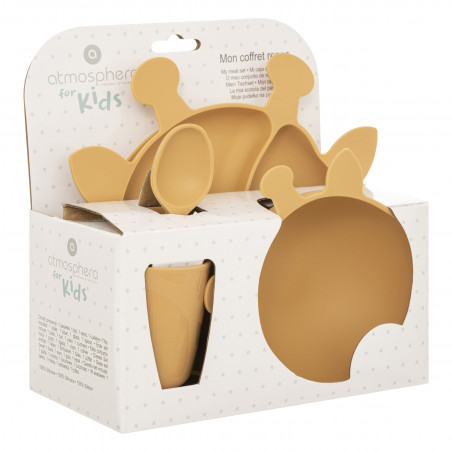 Ensemble 4 pièces repas silicone "Girafe" pour bébé Atmosphera