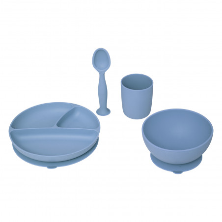 Ensemble 4 pièces repas silicone "Bleu" pour bébé Atmosphera