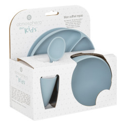 Ensemble 4 pièces repas silicone "Bleu" pour bébé Atmosphera