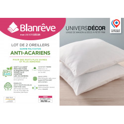 Lot de 2 oreillers 60 x 60 cm Gamme Polycoton "Confort" traité Anti Acarien Soft & care Blanrêve