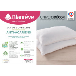 Lot de 2 oreillers 45 x 70 cm Gamme Microfibre "Douceur" traité Anti Acarien Soft & care Blanrêve