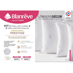 Lot de 4 oreillers 2 x 60 x 60 + 2 x 45 x 70 cm Gamme Naturelle "Prestige" plumes véritables Blanrêve