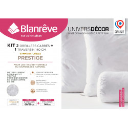 Polochon pour lit 140 + 2 Oreillers 60 x 60 Gamme Naturelle "Prestige" plumes véritables confort moelleux Blanrêve