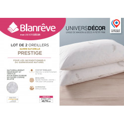 Lot de 2 oreillers 45 x 70 cm Gamme Naturelle "Prestige" plumes véritables Blanrêve