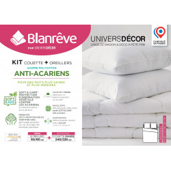 Pack Couette très chaude 240 x 220 + 2 Oreillers 60 x 60 Polycoton "Confort" traité Anti Acarien Soft & care