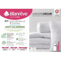 Pack Couette très chaude 140 x 200 + Oreiller 60 x 60 + Polochon 90 Polycoton "Confort" traité Anti Acarien Soft & care