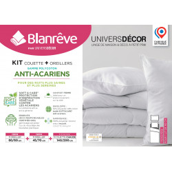 Pack Couette très chaude 140 x 200 + Oreiller 60 x 60 + Oreiller 45 x 70 Polycoton "Confort" traité Anti Acarien Soft & care
