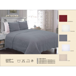 Couvre lit boutis uni piquage vagues 100% coton Gris