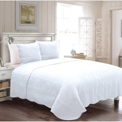 Couvre lit boutis uni piquage vagues 100% coton Blanc