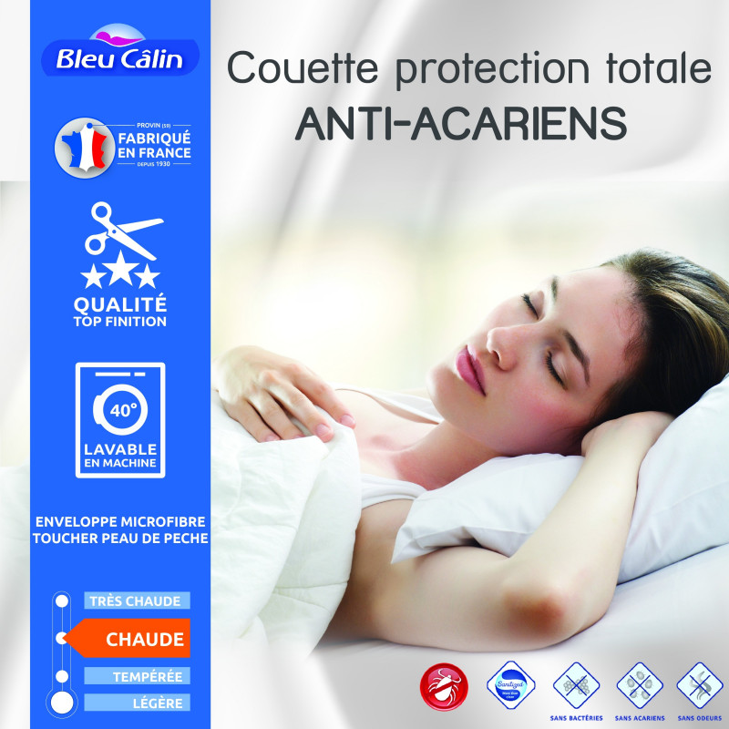 Couette protection totale anti acariens 400 gr/m² 220 x 240 cm pour lit 2 places 140 x 190 cm à 160 x 200 cm
