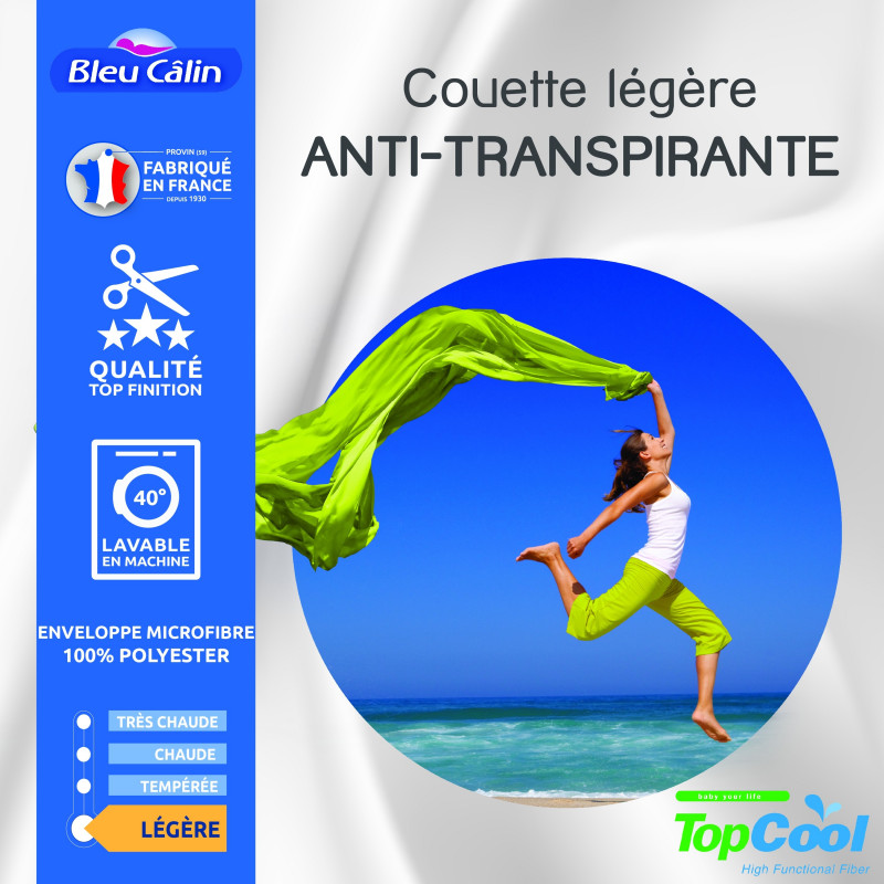 Couette légère anti transpirante 200 gr/m² 140 x 200 cm pour lit 1 place 90 x 190 cm