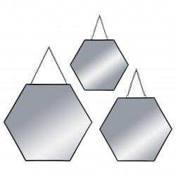 Lot de 3 miroirs héxa noir métal chaine