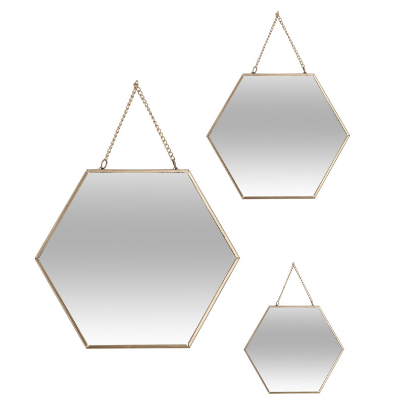 Lot de 3 miroirs héxa or métal chaine