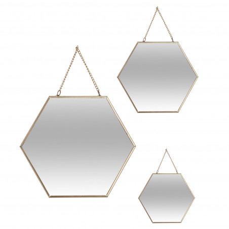 Lot de 3 miroirs héxa or métal chaine
