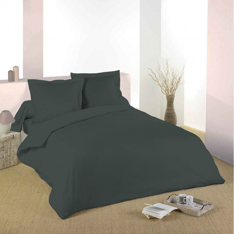Housse de couette Anthracite 240 x 220 cm / 100% Coton / 57 Fils/cm² pour lit 2 places