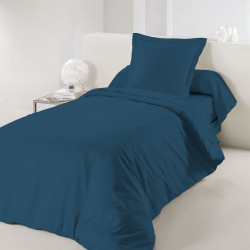 Housse de couette Bleu marine 140 x 200 cm / 100% Coton / 57 Fils/cm² pour lit 1 place