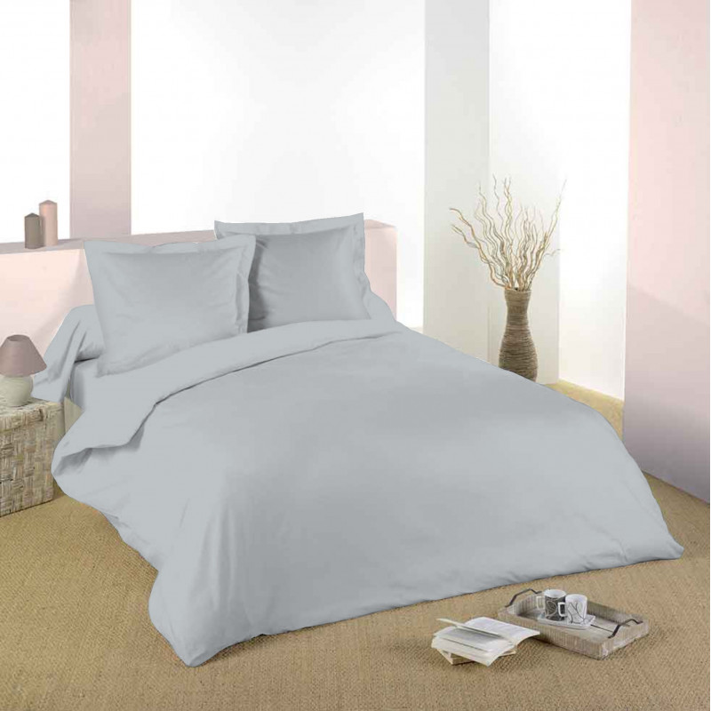 Housse de couette Gris perle 240 x 220 cm / 100% Coton / 57 Fils/cm² pour lit 2 places