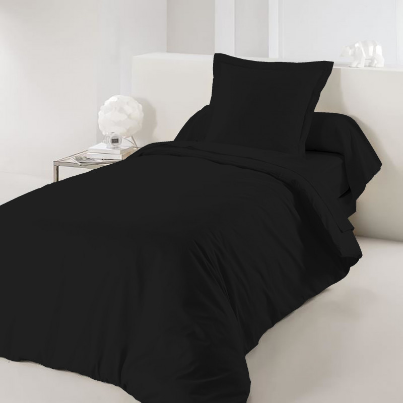 Housse de couette Noir 140 x 200 cm / 100% Coton / 57 Fils/cm² pour lit 1 place