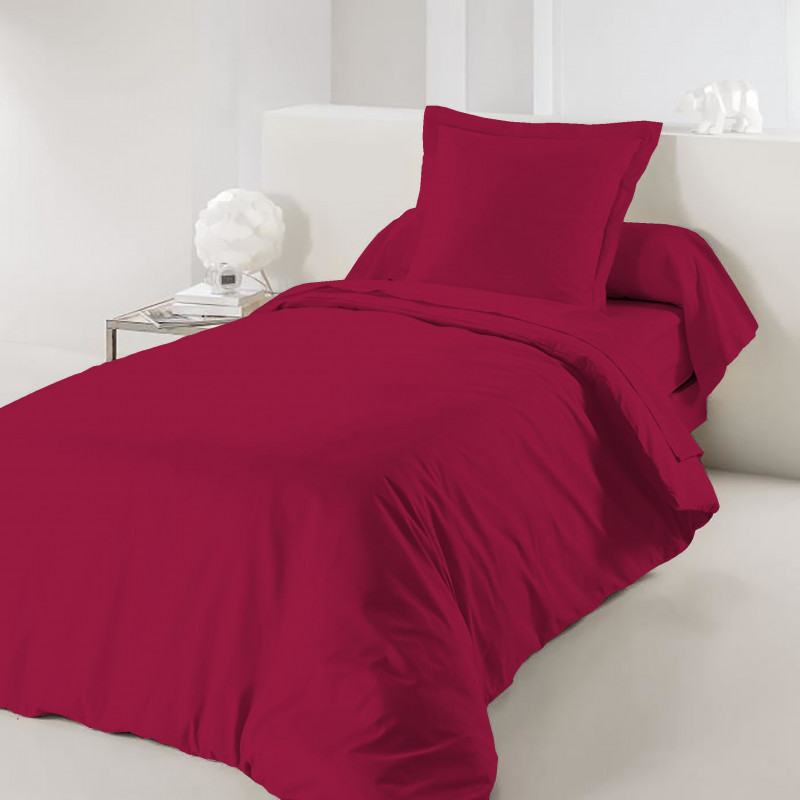 Housse de couette Rouge 140 x 200 cm / 100% Coton / 57 Fils/cm² pour lit 1 place