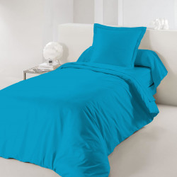 Housse de couette Turquoise 140 x 200 cm / 100% Coton / 57 Fils/cm² pour lit 1 place