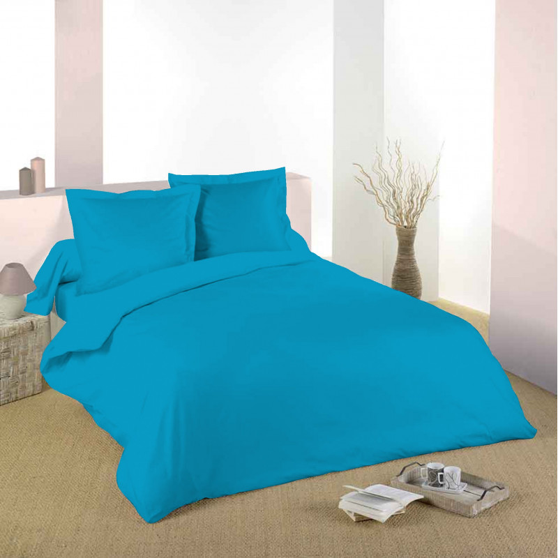 Housse de couette Turquoise 240 x 220 cm / 100% Coton / 57 Fils/cm² pour lit 2 places