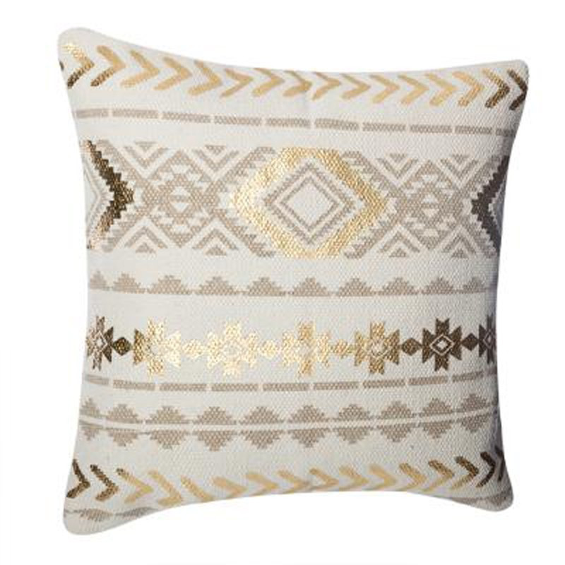Housse de coussin or et lin Ethnique 40 x 40 cm