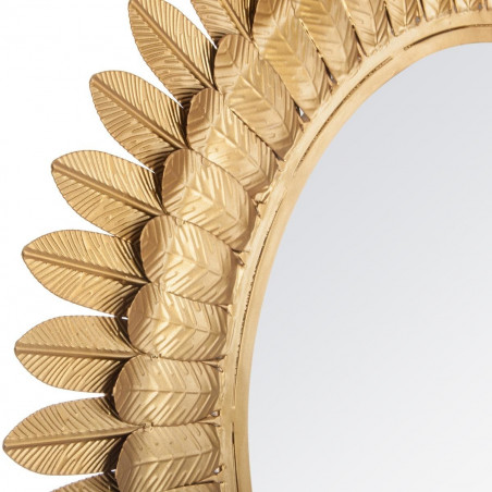 Miroir métal feuilles or rond 70 cm Atmosphera