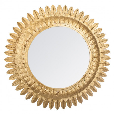 Miroir métal feuilles or rond 70 cm Atmosphera